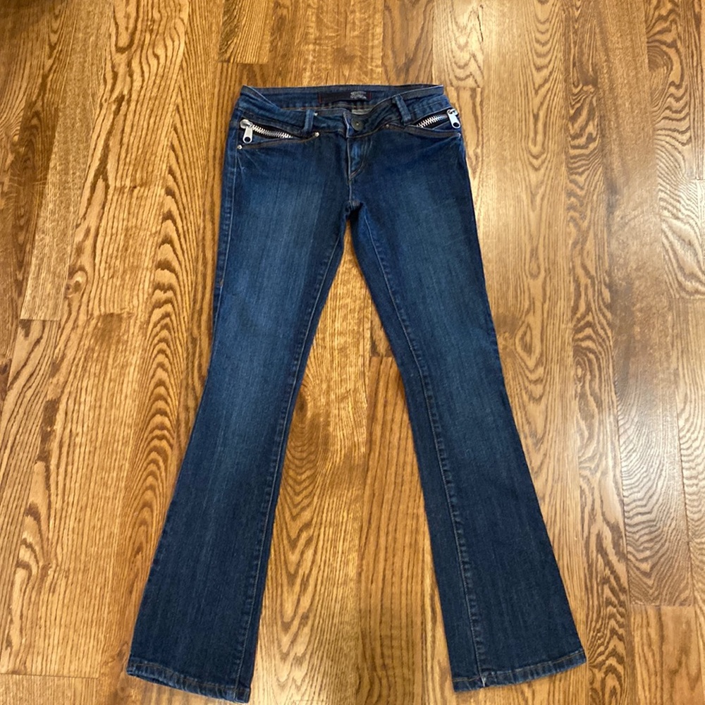 Womens Ghosts & Angels dark Wash low rise zippered pocket size 1 jean bootcut